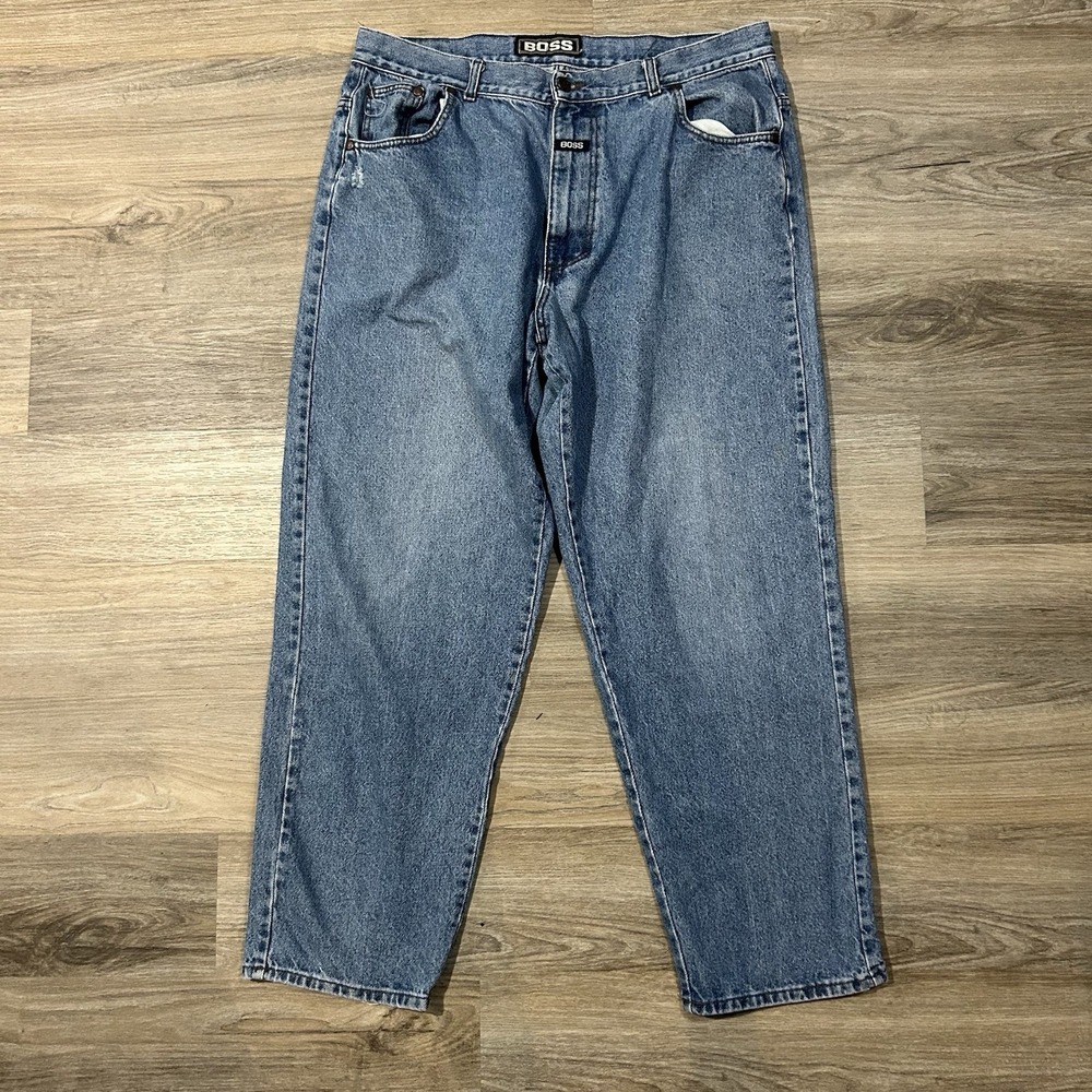 Vintage Boss Jeans Men's Blue Tapered 40x32 Y2K‎ Oversized Baggy 90s